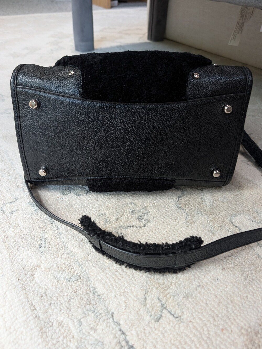 Coach Rhyder 30 Black Leather & Shearling Duffel Satchel - Picture 9 of 14
